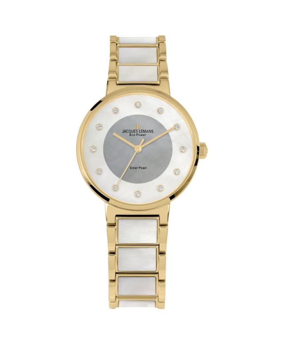 Women Fashion Classic Eco-Drive Analog Watch JACQUES LEMANS 1-2108F Silver color Dial 34mm