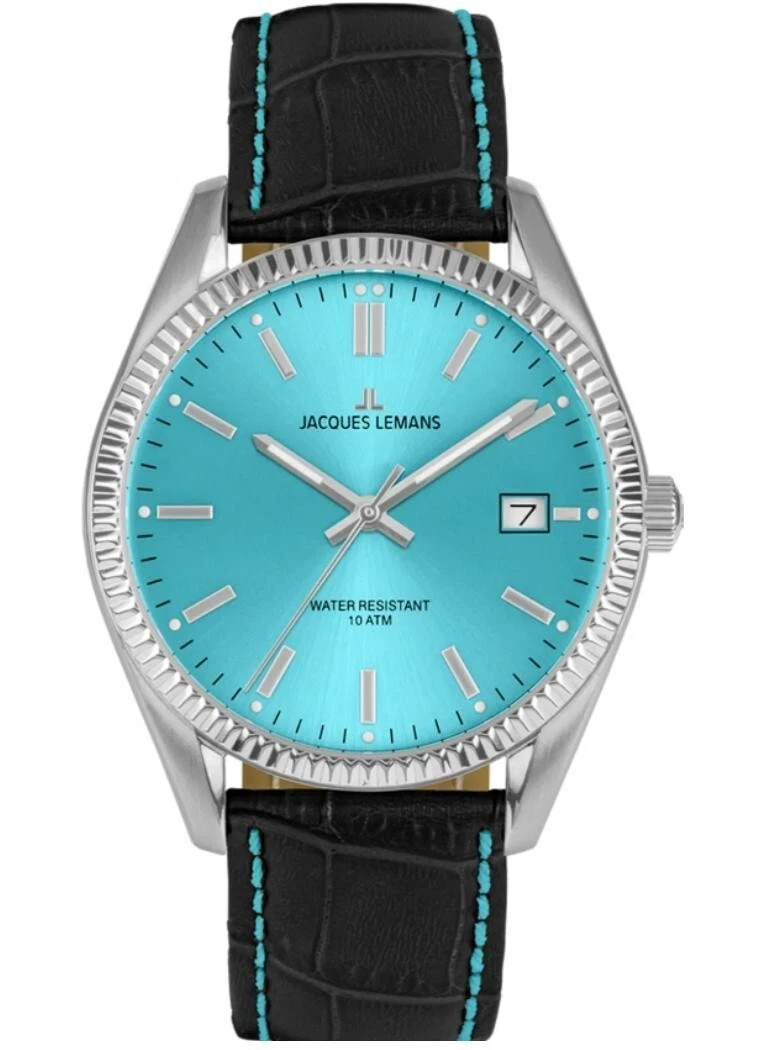 Jacques Lemans Derby 50-3S Leather Strap Men's Watch 10ATM Stainless Steel, NEW