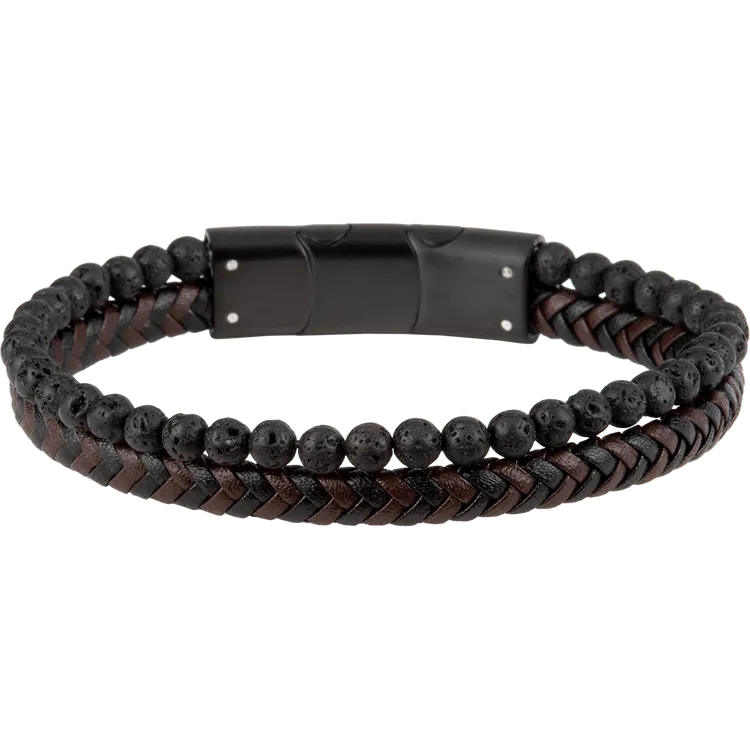 Leather bracelet with Lava Perlen S-B105A