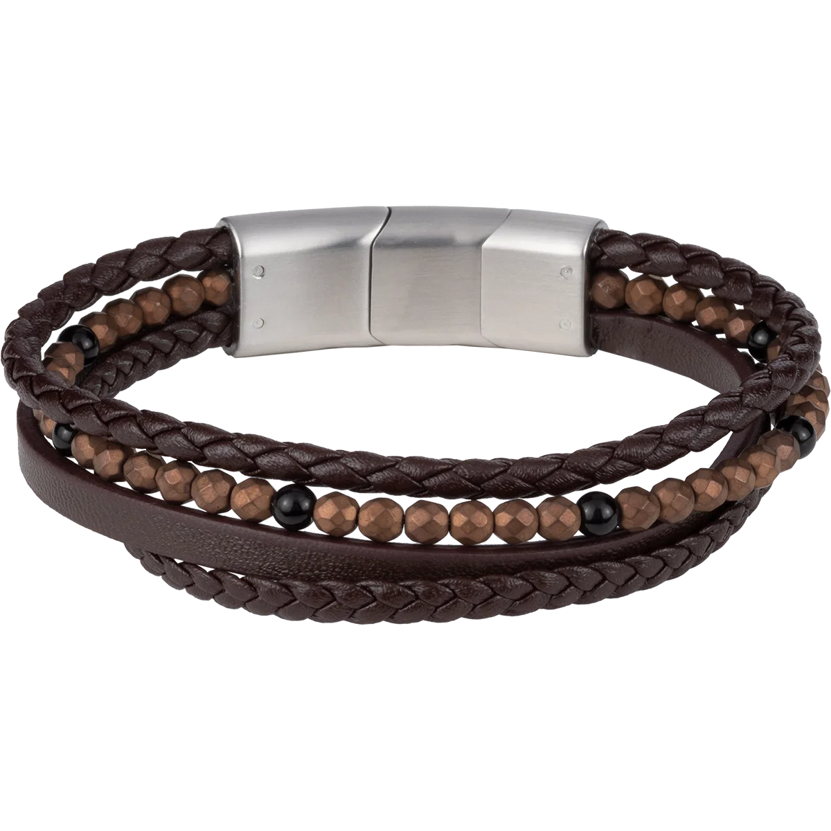 Leather Bracelet with Hematite/Onyx Pearls