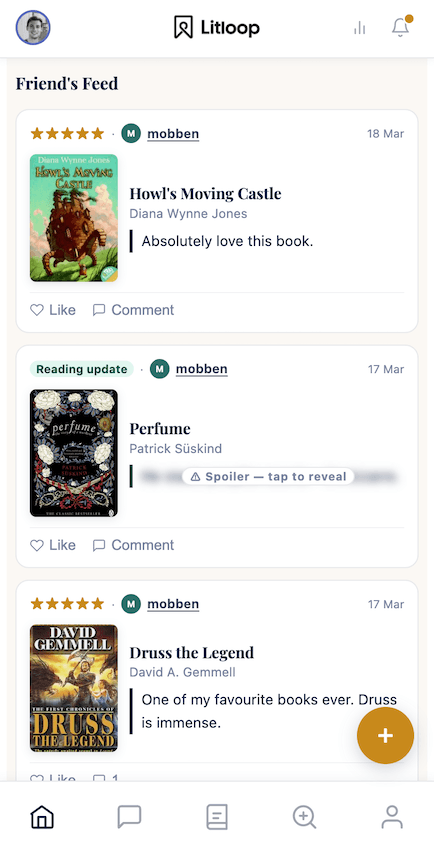 Litloop friends reading feed