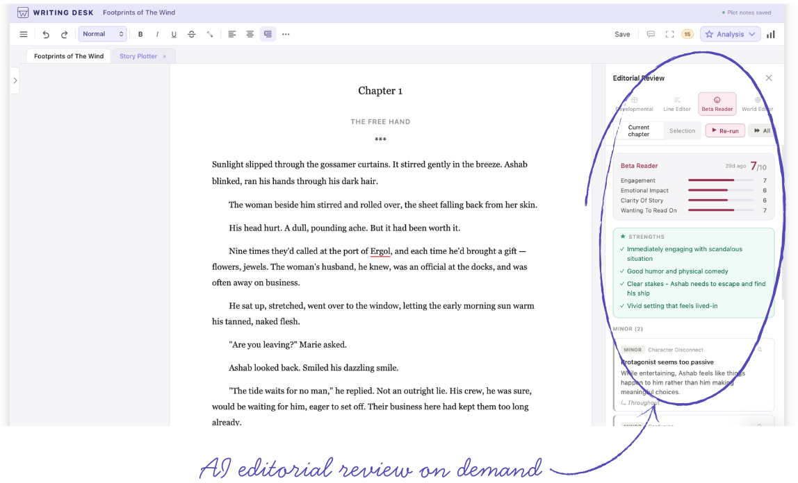 Full-screen AI Editor chapter review across four editorial modes