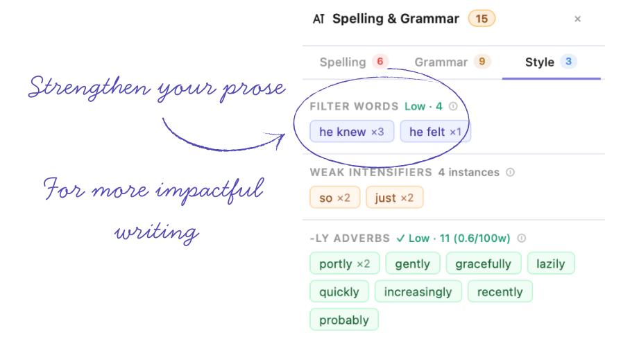 Proofreader inline spelling and grammar suggestions