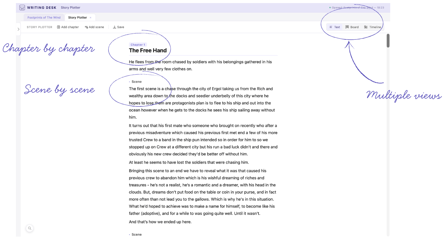 Story Plotter view in Writing Desk