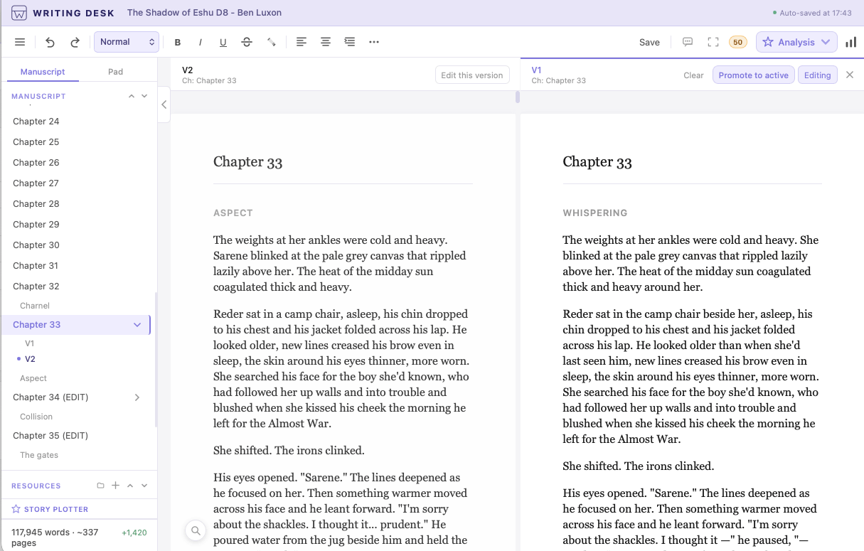 Chapter Variants sitting alongside the original chapter