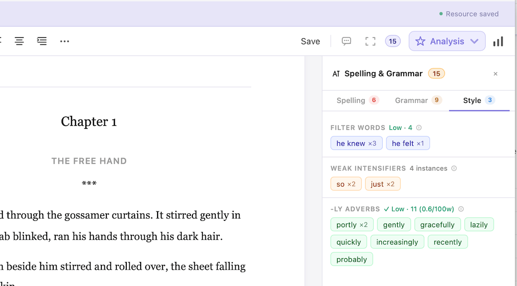 Proofreader inline spelling and grammar suggestions