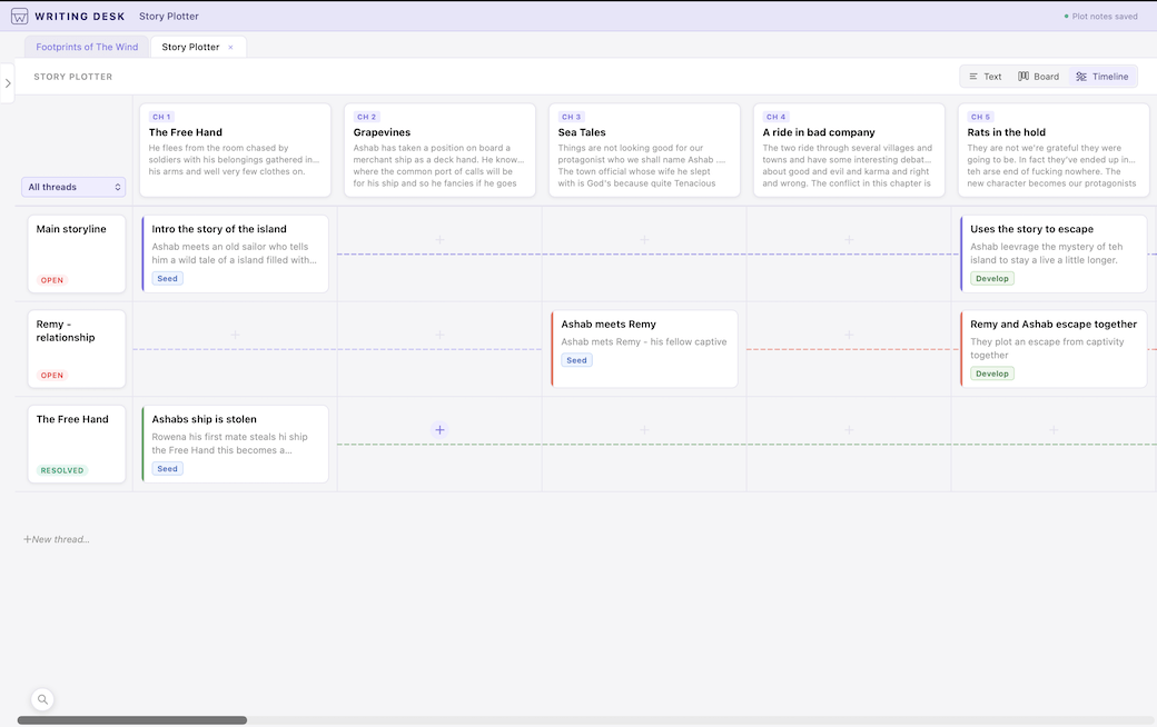Story Plotter Timeline view in Writing Desk