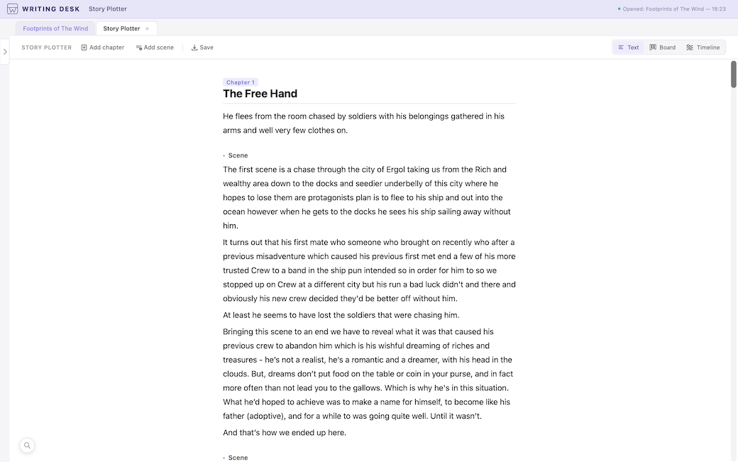 Story Plotter text view in Writing Desk