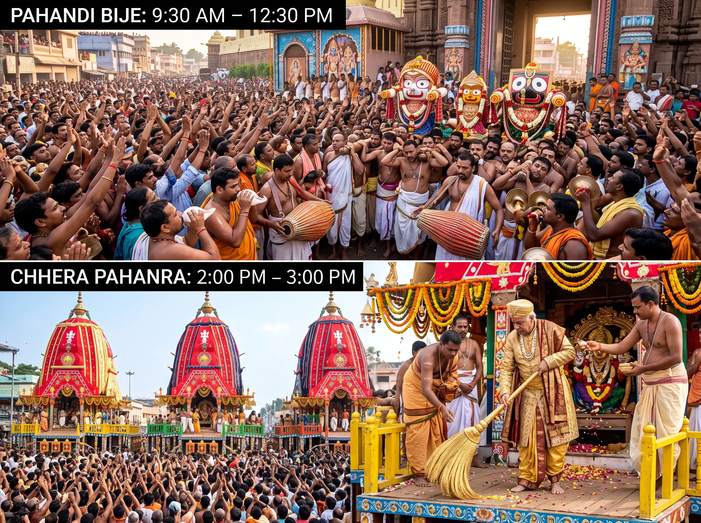 Thousands of devotees pulling the massive sacred rope of Jagannath Chariot