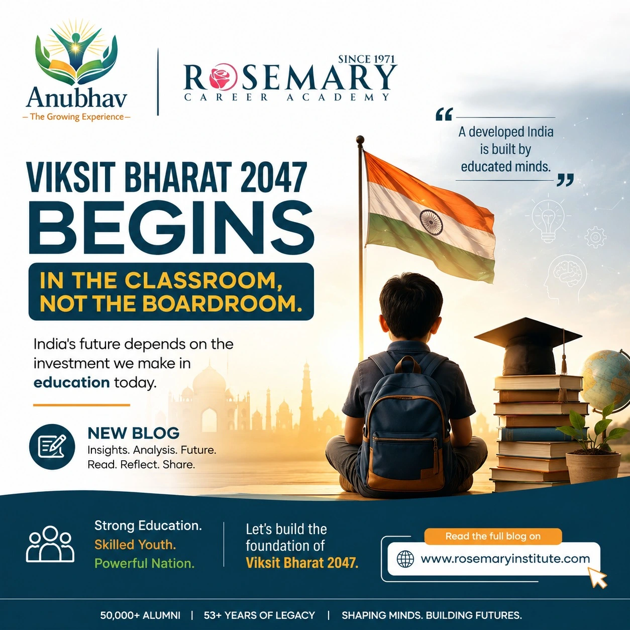 A diverse group of Indian students engaged in digital classroom learning, representing the modern human capital foundation for Viksit Bharat 2047.