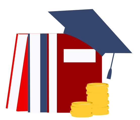 Illustration of books and a graduation cap