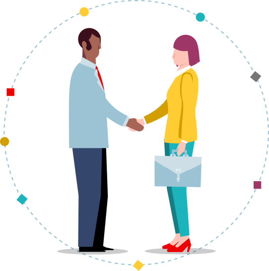 Illustration of a man and woman shaking hands