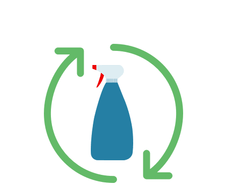 Illustration of a plastic cleaning bottle inside a recycling symbol