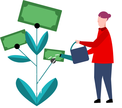 Illustration of a person watering a money plant