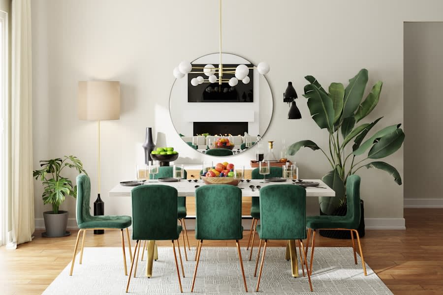 Comedor con sillas verdes