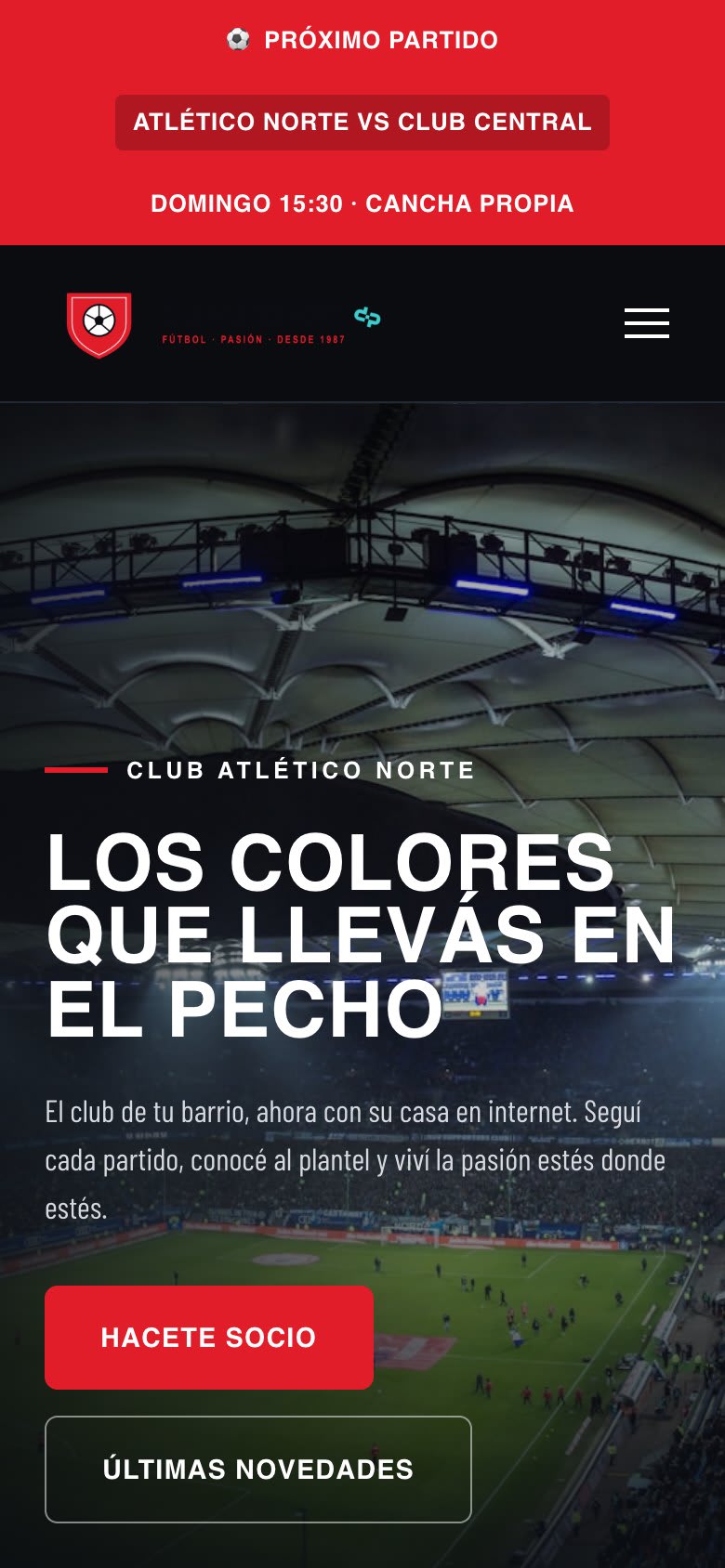 Sitio Web para Clubes de Fútbol móvil