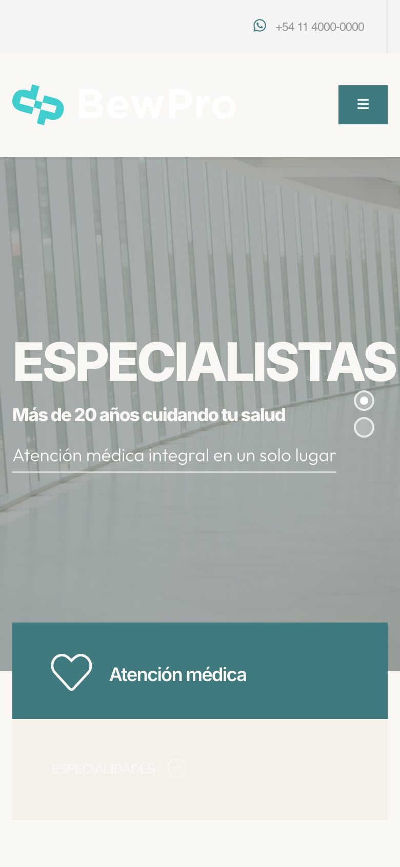 Sitio Web para Clínicas y Consultorios — vista móvil