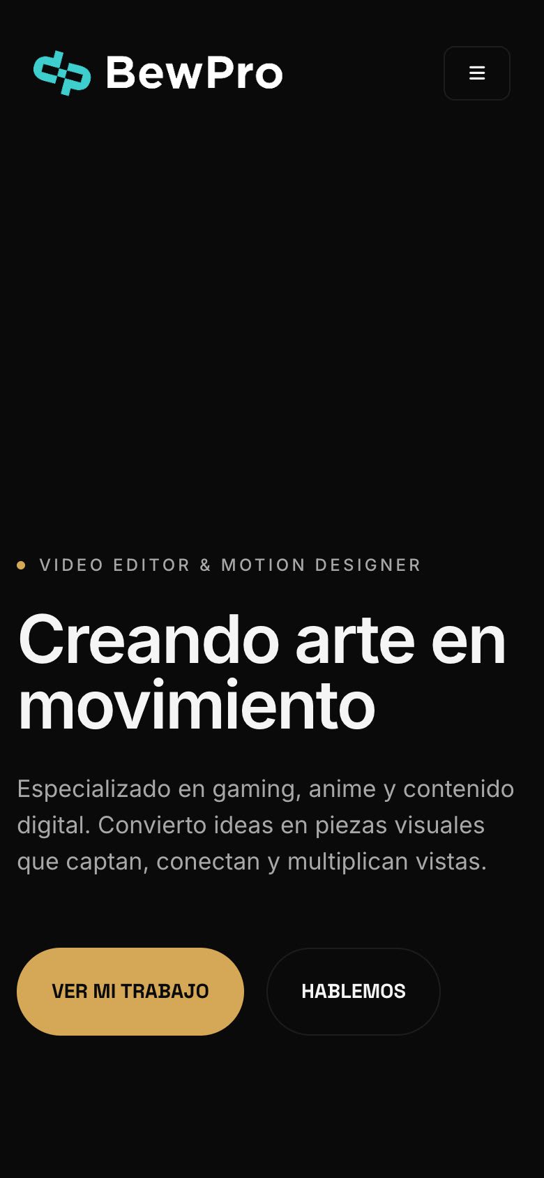 Portfolio para Editor de Video — vista móvil