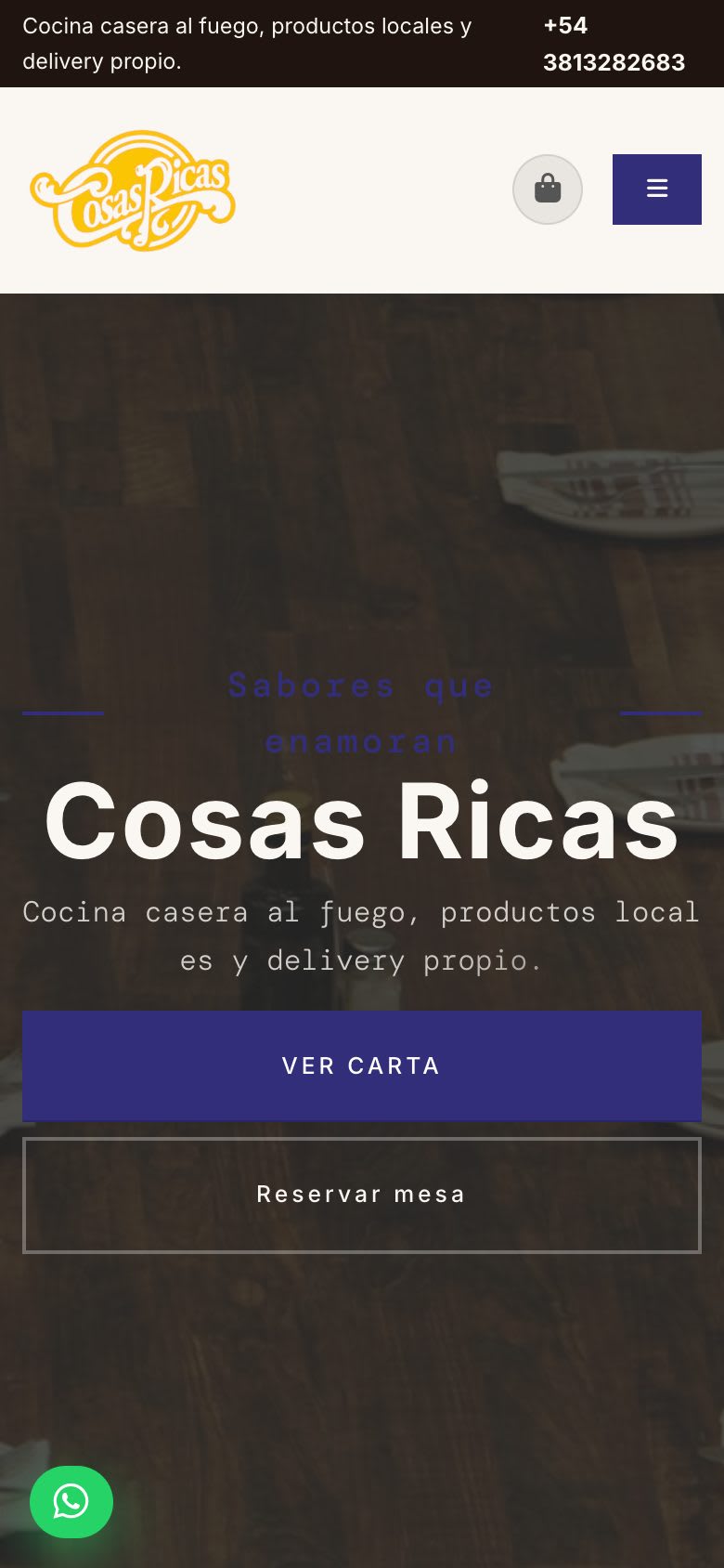 Sitio Web para Restaurantes y Bares — vista móvil