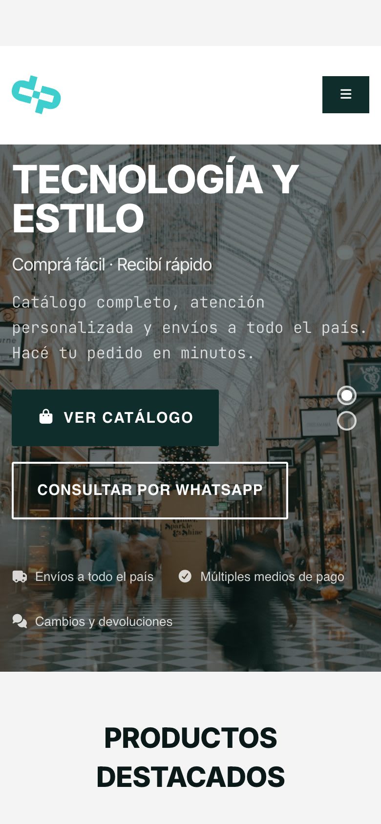 Sitio Web para Tienda — vista móvil
