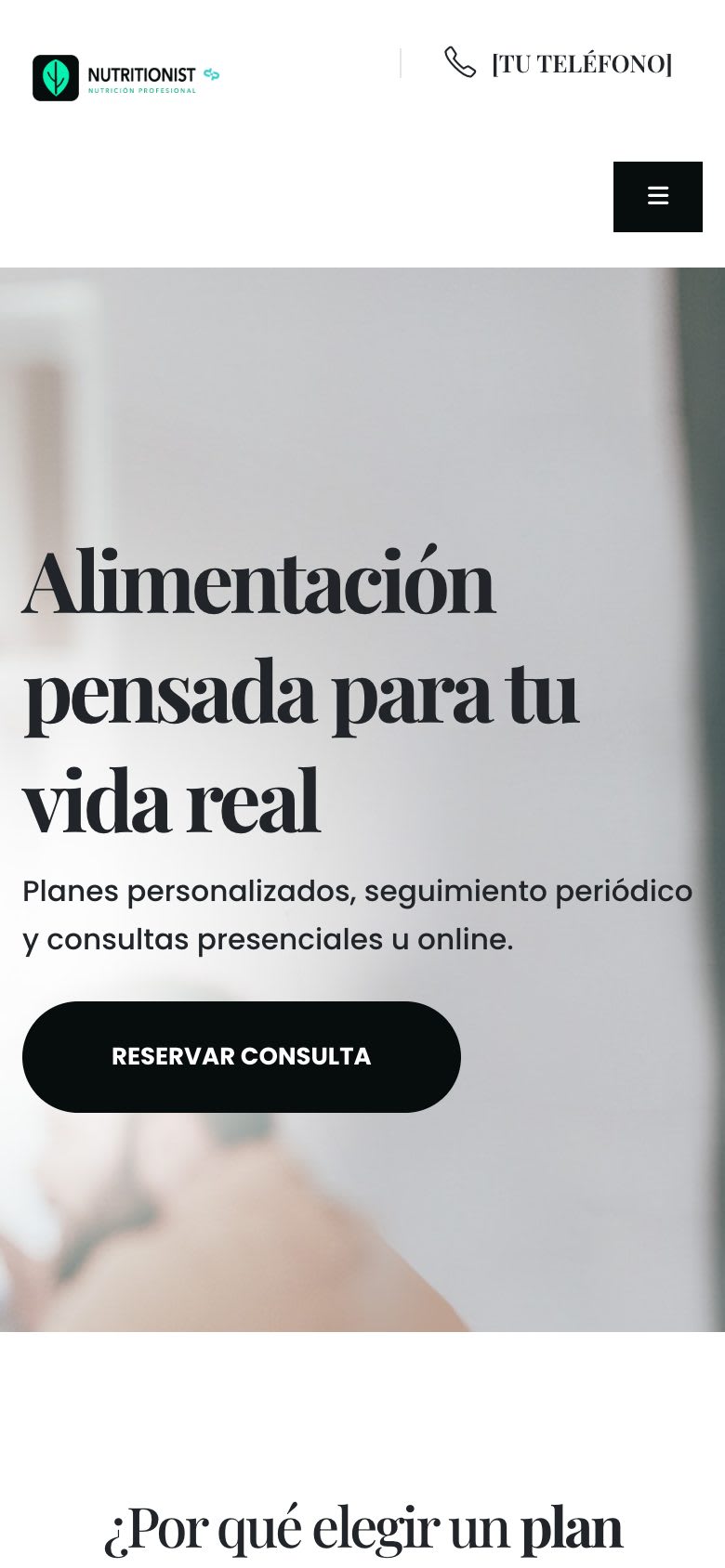 Sitio Web para Nutricionistas móvil
