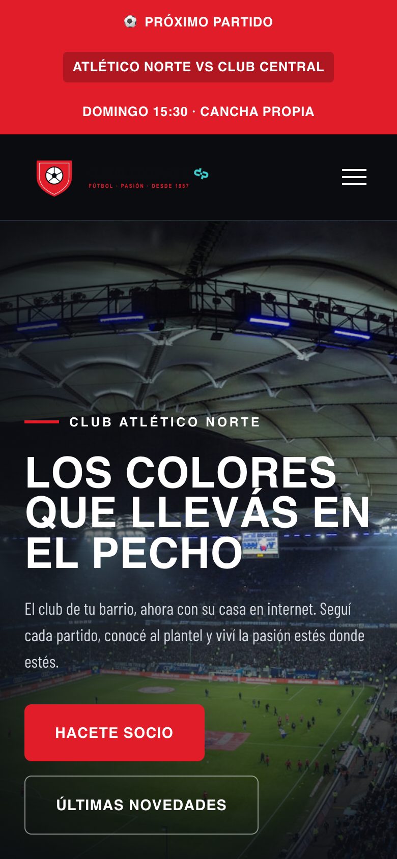 Sitio Web para Clubes de Fútbol móvil