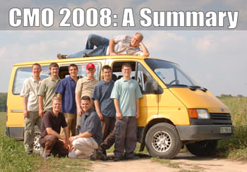 CMO 2008: A Summary banner with the team of young men gathered on and around a yellow van