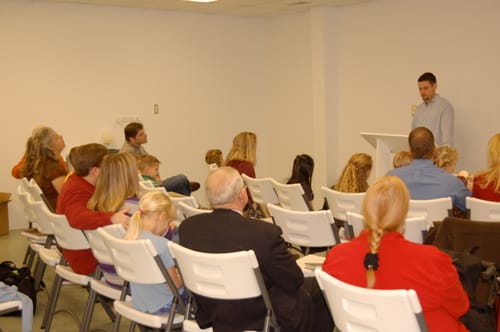 Preaching on evangelism at Grace Family Church.