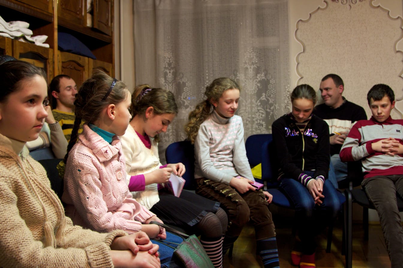 Ivan has lately been bringing his two nieces, Nastia (far left) and Olenka (second from left).