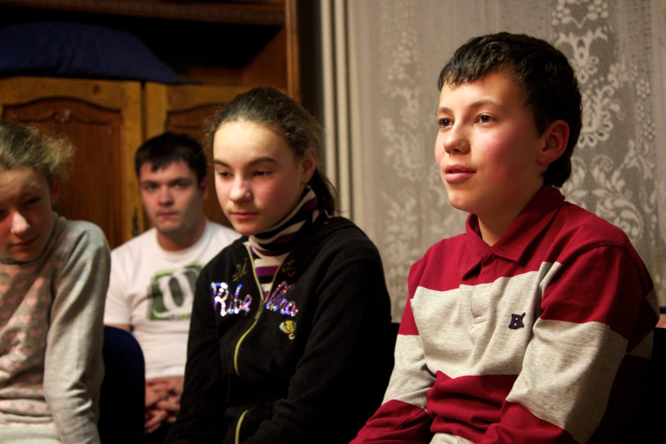Octap (right) and Sophia (second from right) are Vasyl’s nephew and niece. They’re very sharp kids and they know English well.