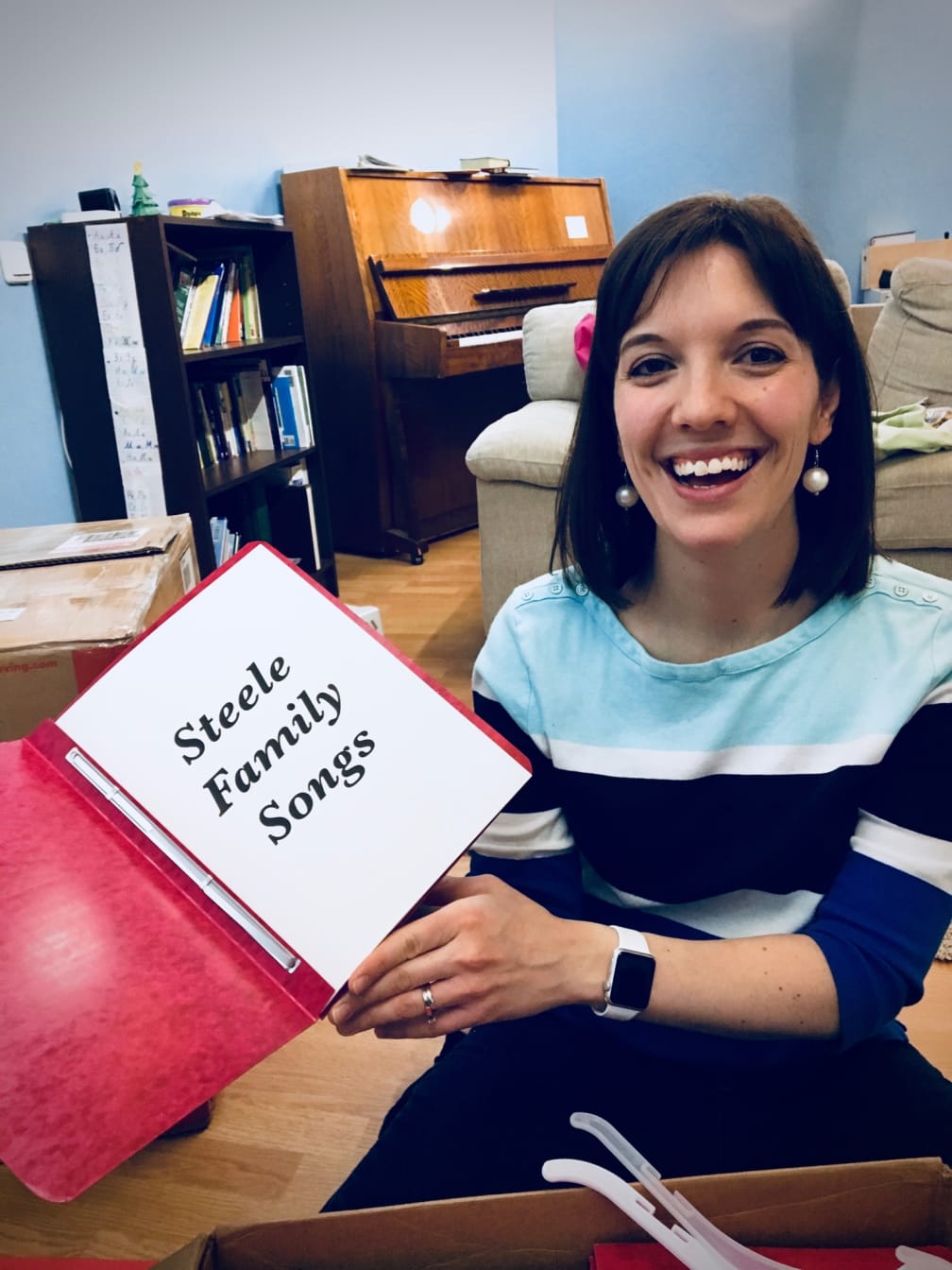 One of our favorite Christmas gifts this year was a set of handmade song books that my mom compiled and sent to us. We love to gather in the living room after dinner and sing together as a family! Thanks, Mom! 😁