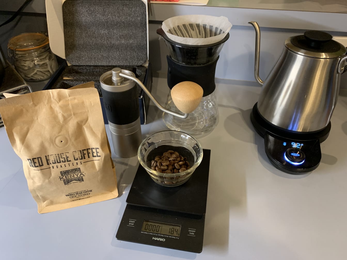 Joshua’s latest hobby is coffee: whole beans, scales (yes, you have to weigh the coffee), grinders, pour-overs, the works. Big shout-out to Red House Coffee for sending us delicious, fresh-roasted coffee while we’re Stateside!