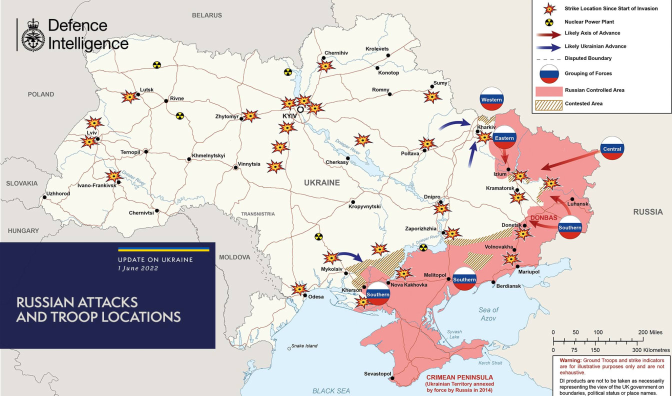 A recent map (June 1) from the UK Ministry of Defence on Twitter