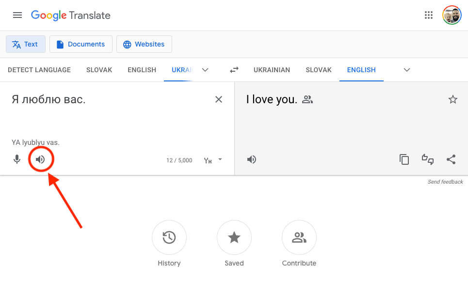 Curious what the phrase “Я люблю вас” sounds like in Ukrainian? Click here to listen on Google Translate.