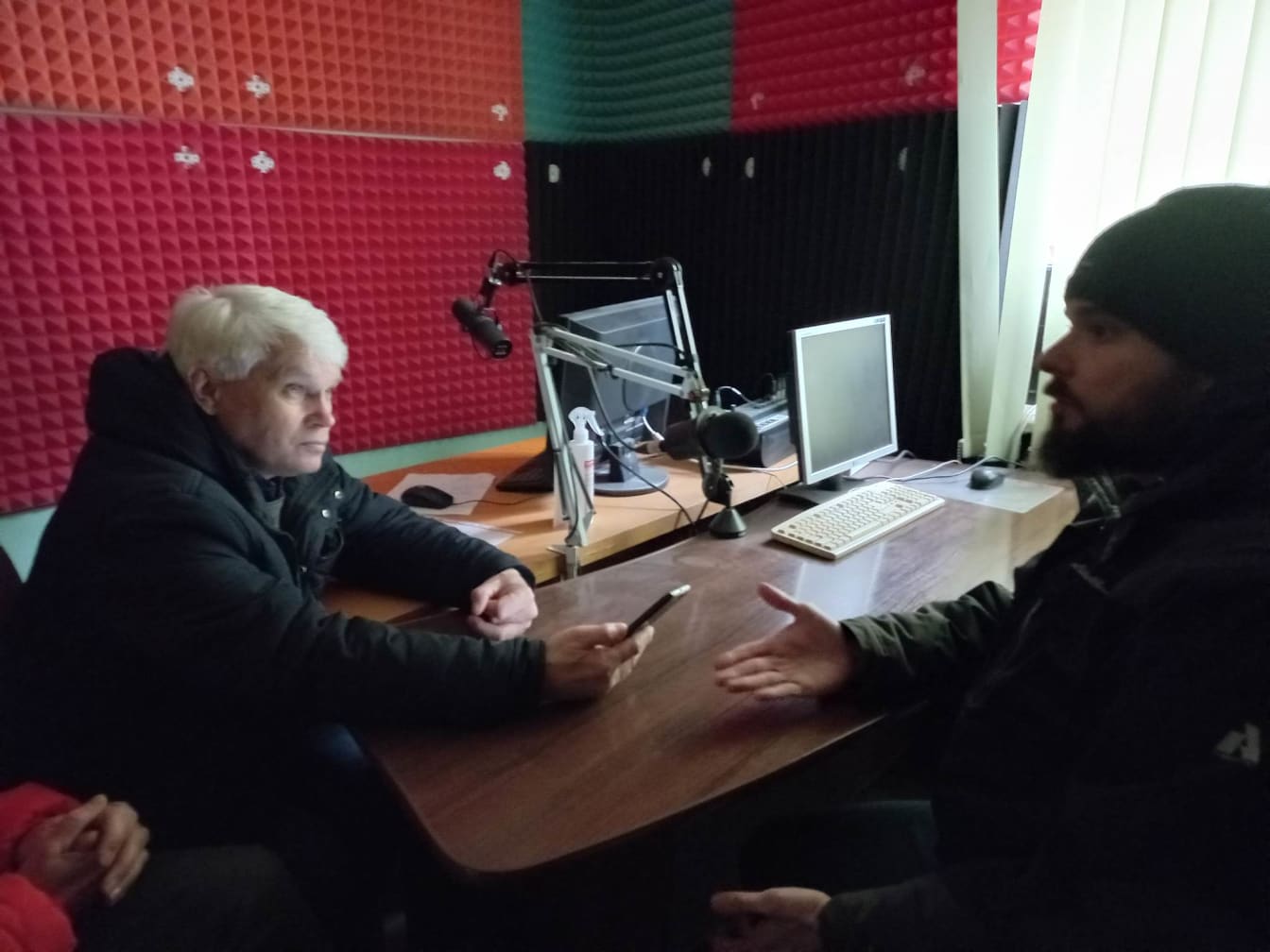 While I was in Radekhiv, they asked me to give a short interview for the local radio station. They have some nice sound gear, but since the power was out, we couldn’t use it. So we recorded the interview on a mobile phone.