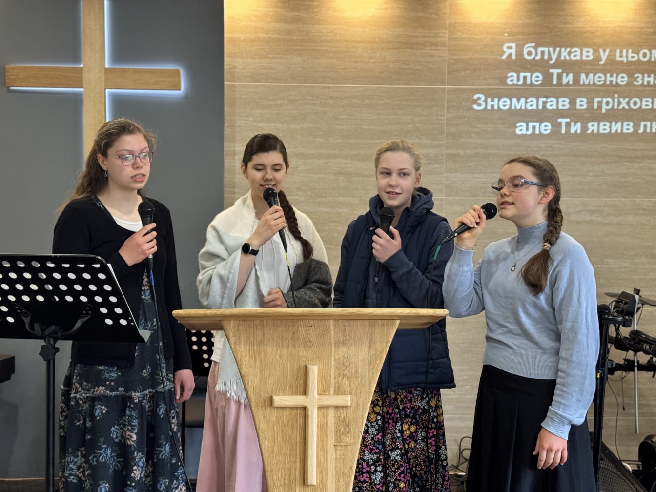 As our church has lost more and more men to the war effort, our family has stepped in to help fill in the gaps. One way we’ve been able to serve is through music. In this photo, Melissa, Rebekah, Lydia, and Hosanna sing a special on a Sunday morning.