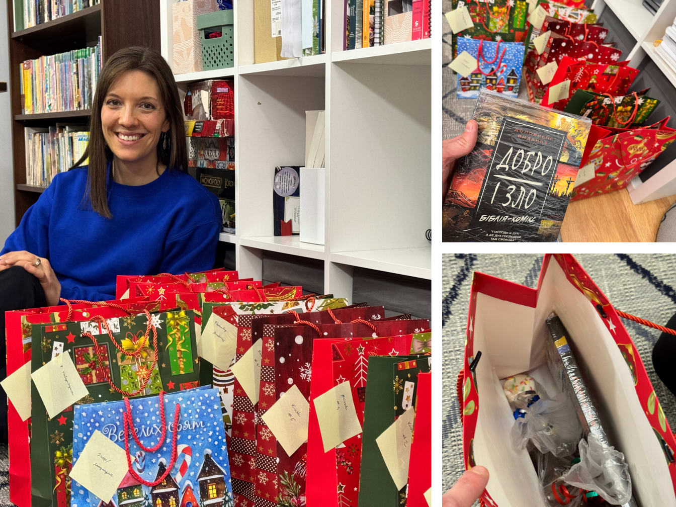 One of Kelsie’s ministry projects this past Christmas was a batch of gift bags for friends, neighbors, and acquaintances in our area. Each bag contained a note from our family, a variety of homemade baked goodies, a Scripture magnet, and a copy of Good and Evil in Ukrainian.