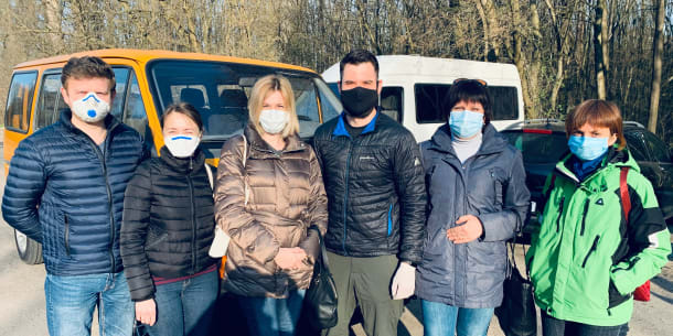 As the Coronavirus pandemic drags on, my morning hours are spent driving doctors to the Pulmonary Diagnostic Center south of Lviv. Pictured here are five of my regular passengers: Oleg, Natalya, Svitlana, Natalya, and Anna.