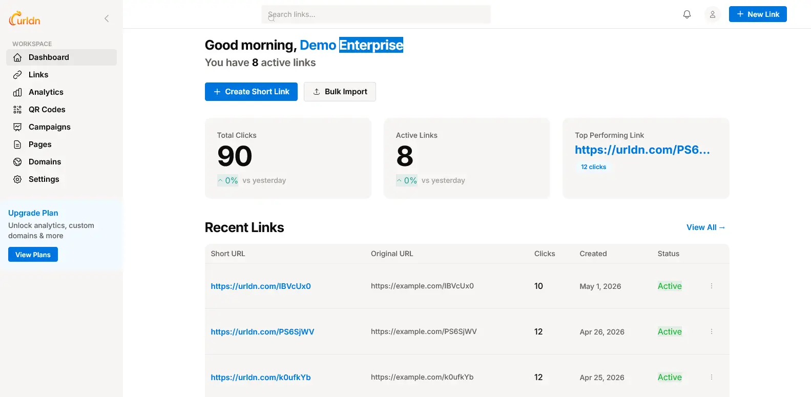 URLDN free URL shortener homepage with input field