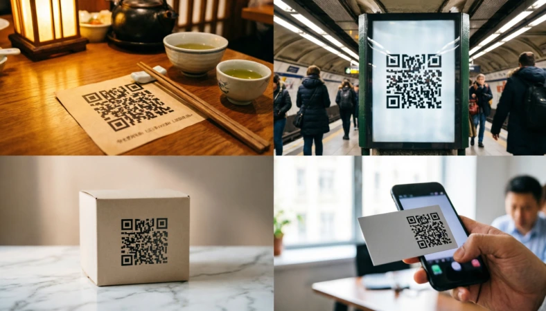 QR codes in various real-world contexts