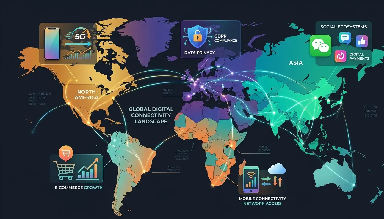 Global map showing regional click behavior patterns