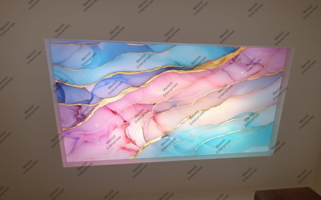 Pink Blue Wave Marble Backlit Acrylic Sheet for Ceiling