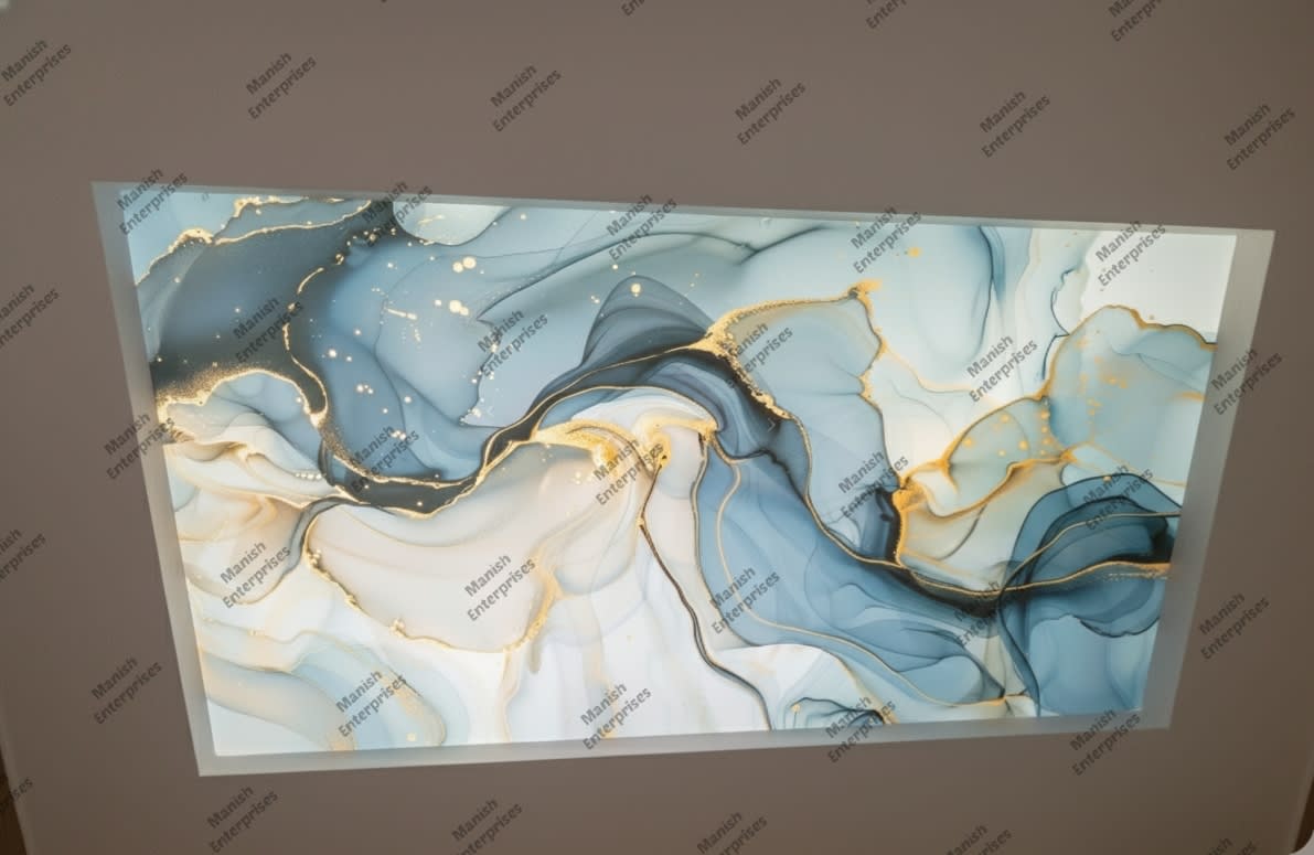Blue Grey Gold Marble Backlit Acrylic Sheet for Ceiling