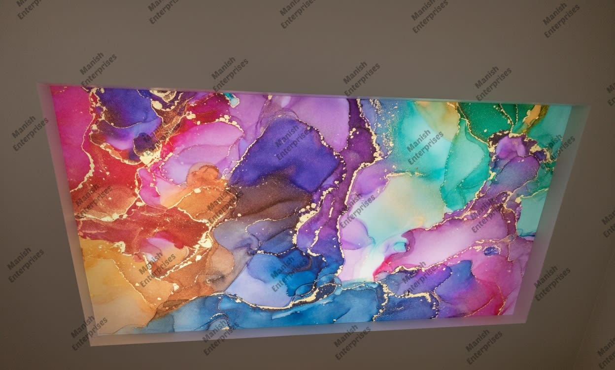 Multicolor Rainbow Gold Marble Backlit Acrylic Sheet for Ceiling