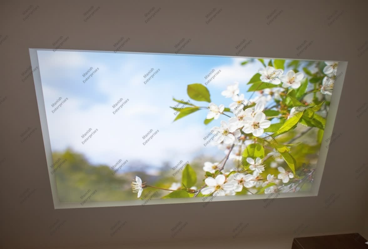 White Blossom Sky Backlit Acrylic Ceiling Sheet – Floral Nature Ceiling Panel