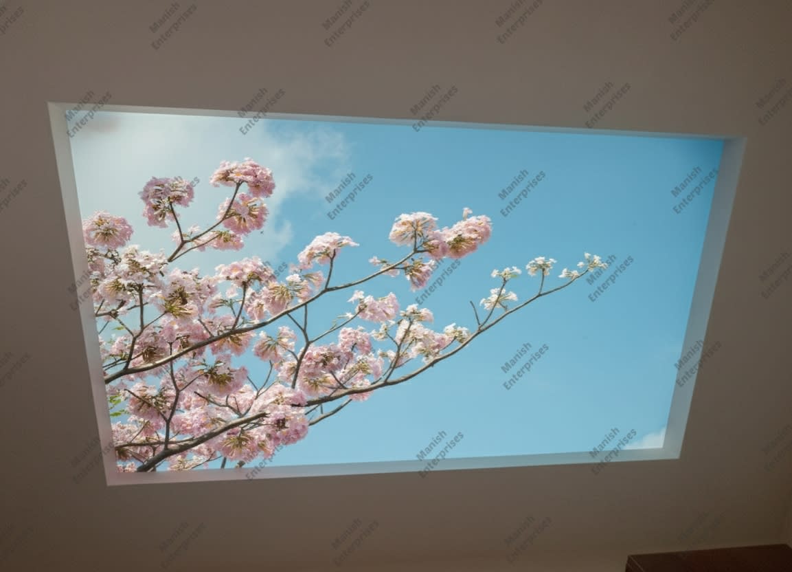 Soft Pink Bloom Sky Backlit Acrylic Ceiling Sheet – Floral Sky Ceiling Panel
