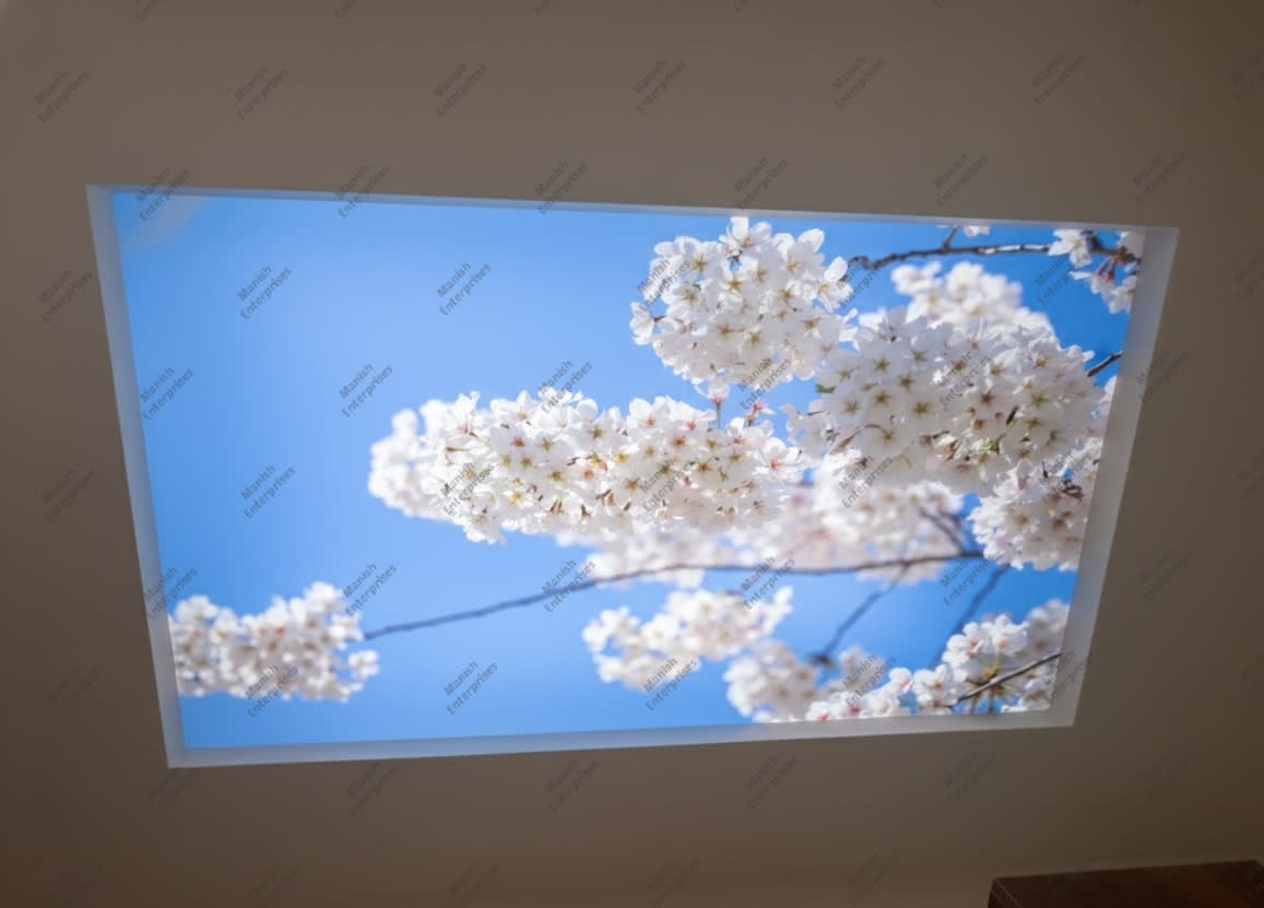 White Sakura Bloom Sky Backlit Acrylic Ceiling Sheet – Floral Ceiling Panel