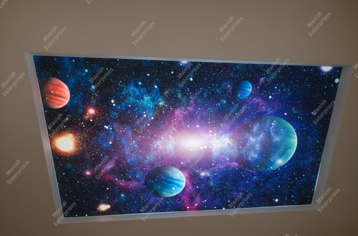 Cosmic Galaxy Planets Backlit Acrylic Ceiling Sheet – Space Theme Ceiling Panel