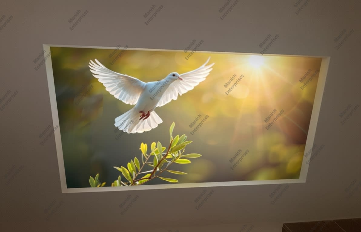 Golden Light Dove Backlit Acrylic Ceiling Sheet – Nature Bird Ceiling Panel