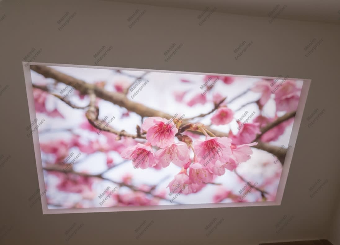Soft Pink Blossom Backlit Acrylic Ceiling Sheet – Floral Ceiling Panel